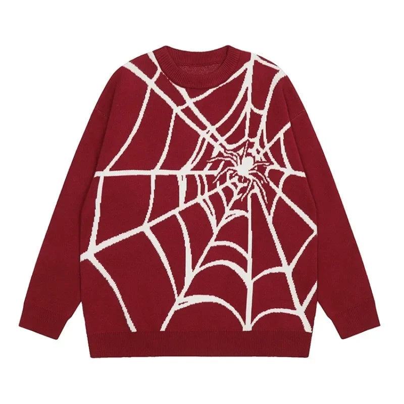 hip hop harajuku spider web pattern knitted sweater unisex pullover streetwear winter casual loose sweater warm jumper knitwear - unisex casual winter pullover, anime inspired graphic hoodie, vintage look oversized hoodie