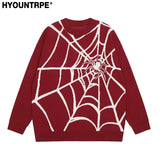 hip hop harajuku spider web pattern knitted sweater unisex pullover streetwear winter casual loose sweater warm jumper knitwear - unisex casual winter pullover, anime inspired graphic hoodie, vintage look oversized hoodie