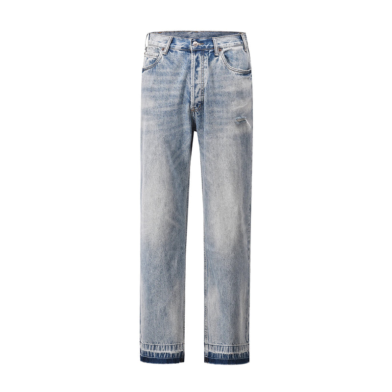 kanye west heavy industry high street jeans straight tube washed knives cut ground edges sagging jeans pants holes for men unique jeans style 2024