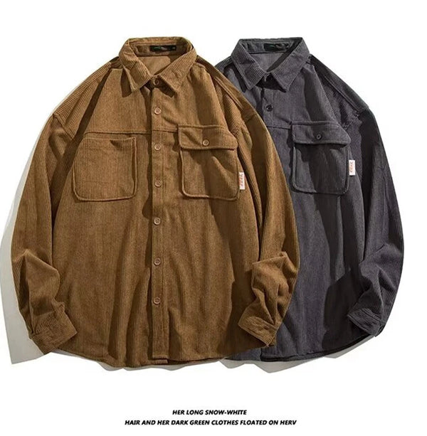American Corduroy Cotton Shirt Man Thickening Long Sleeve Brand Trendy French Style Designer Loose Casual Workwear Coats