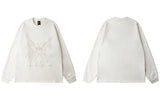 Men Suede Sweatshirt Streetwear Butterfly Monster Embroidery Harajuku