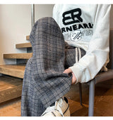 mens plaid pants baggy winter trendy fleece loose straight wide leg mopping trousers unisex thick velvet warm long pants unique default style 1121
