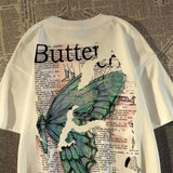Trapwear Crying angel – American Retro Street Butterfly Print Graphic T Shirt Summer