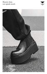 Increase Chelsea Men's Streetwear Fashion Thick Soled Platform Leather Casual Shoes Luxury Designer Boots Shoe for Men