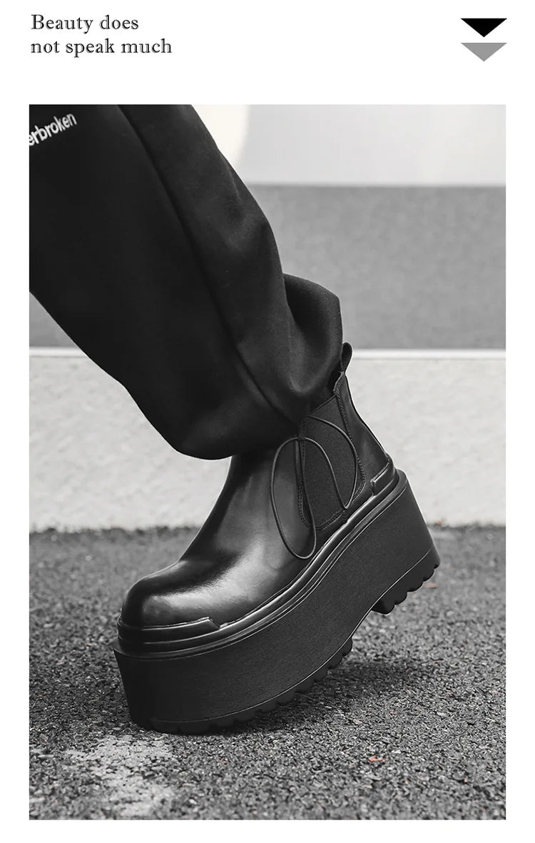 Increase Chelsea Men's Streetwear Fashion Thick Soled Platform Leather Casual Shoes Luxury Designer Boots Shoe for Men