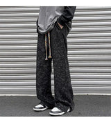 korean style waffle tie dye casual pants high street vibe pants men trendy brand colorful drawstring side slit straight trousers unique default style 2106