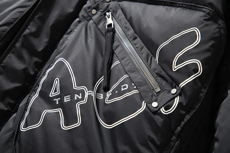 Men Hooded Down Jacket Winter Casual Letter Printed Parkas Streetwear Warm Black Zipper Jackets Harajuku Fashion Duck Down Coats