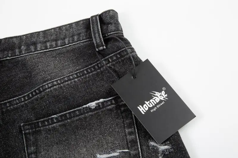 high street black washed straight jeans lowrise hip hop ripped jeans pants for men baggy vintage fashion wide denim pants women unique jeans style 5377
