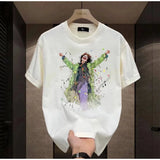 Y2k Crying angel – Summer Mens Cotton T Shirt American Oversized Loose White Pr