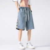 denim shorts mens trendy streetwear washed shorts side embroidery patchwork jeans shorts casual track pants urban skinny jeans