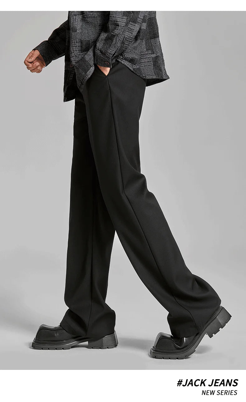 extended length edition men streetwear fashion hip hop vibe straight black pant casual business suit long pants trousers unique default style 1751