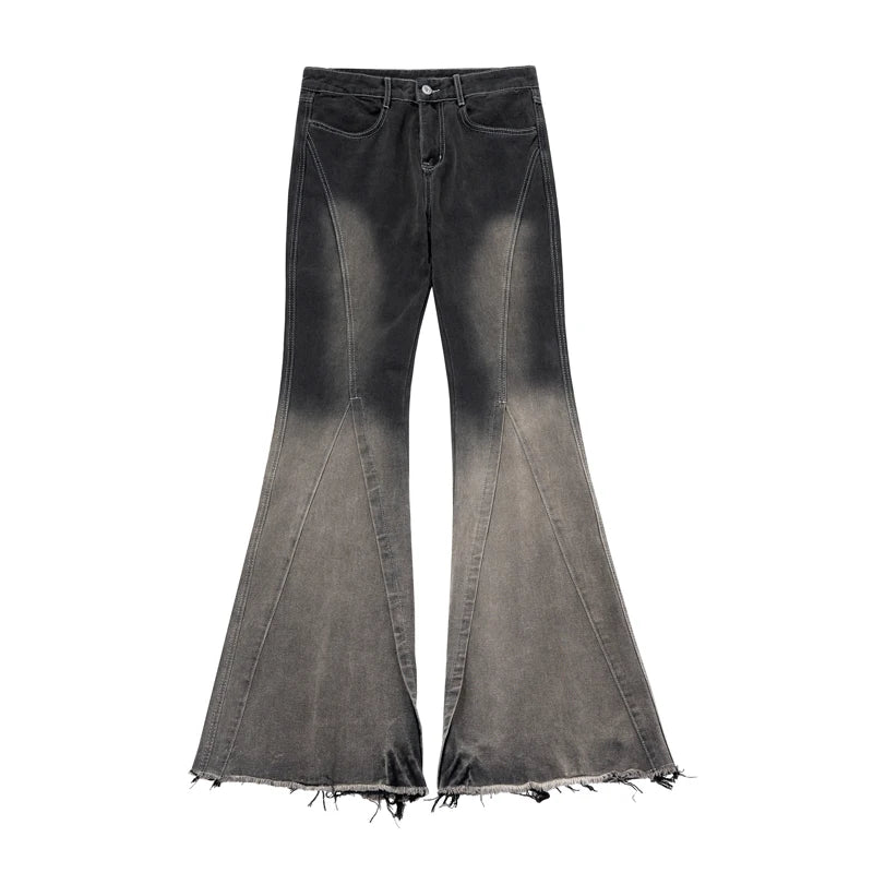 black gray gradient slim jeans floor mop flared pants high street new trendy fashionable hip hop washed vintage mens jean pants unique jeans style 912