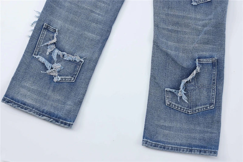 2024 ripped jeans high street straight trousers destroyed hole baggy denim pants vintage retro hip hop unique jeans style 420