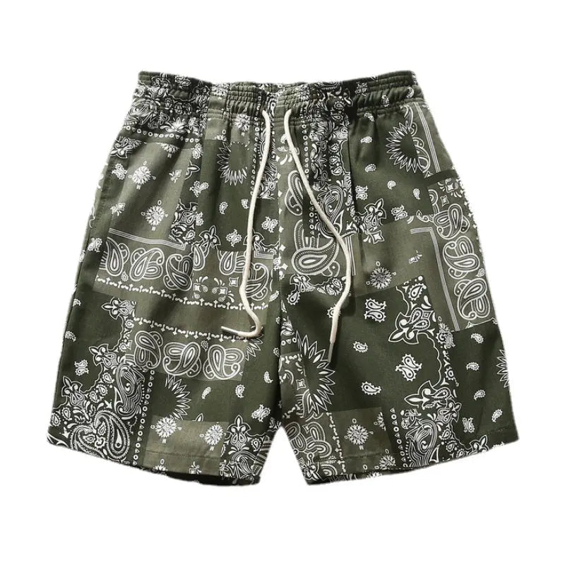 Mens Paisley Printed Shorts Hip Hop Loose Elastic Waist Sweat Shorts Casual Harajuku Drawstring Streetwear Sportswear Joggers