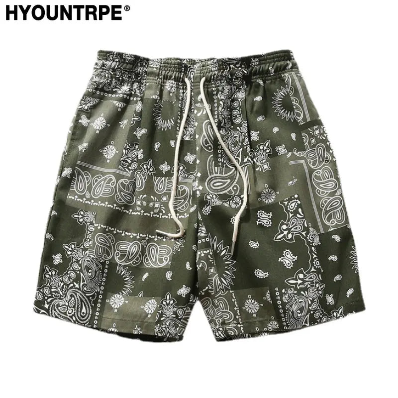 Mens Paisley Printed Shorts Hip Hop Loose Elastic Waist Sweat Shorts Casual Harajuku Drawstring Streetwear Sportswear Joggers