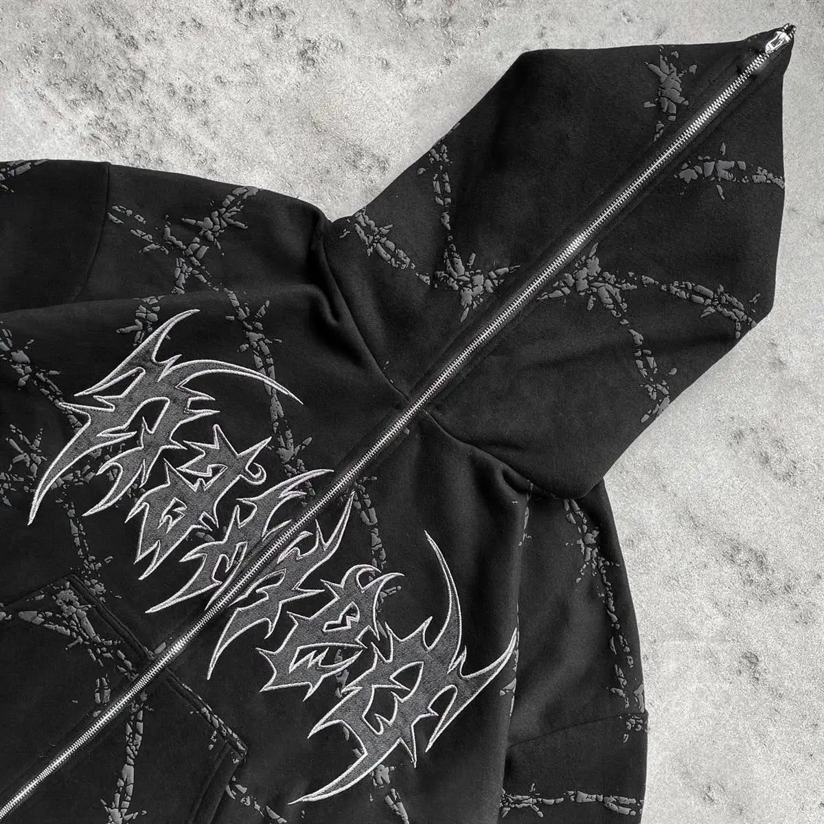 style loose men's zipper sweatshirt trend ins retro printed long-sleeved hooded jacket top