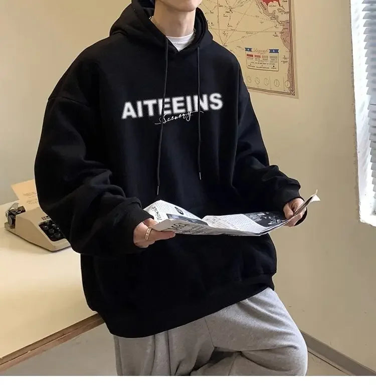 Burgundy Hooded Sweatshirt For Men 2024 Autumn And Winter New Tops Hea