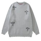 vintage sweaters y2k grunge streetwear hip hop ripped hole knitted cross punk gothic jumpers fashion harajuku casual pullover Y2K vintage urban hoodie, trendy hip hop style outerwear, aesthetic street look hoodie