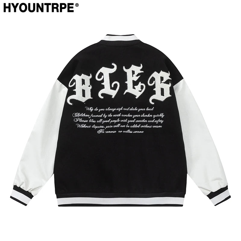 mens embroidery baseball jackets and coats casual single button patchwork hip hop streetwear warm bomber jacket outerwear bla - variant style f32ae0 for streetwear fashion