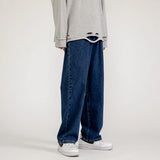 korean fashion mens baggy jeans classic all match solid color straight leg denim wide leg pants male light blue grey black vintage washed jeans