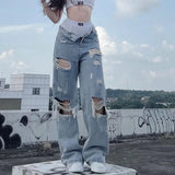 streetwear straight pants ladies ripped jeans mid waist loose wide leg pants ladies jeans y2k summer high street cargo pants unique cargo style 2735