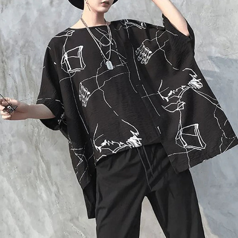 Sadcore Vintage print – Mens T Shirt Irregular Bat Sleeve Cape T Shirt Fashion Perso