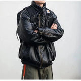 japanese street motorcycle set men thickened stand collar hip hop leather jacket harajuku casual pants 2 pcs bomber suit 2023 minimalist street pants