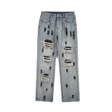 graffiti printed ripped destroied denim jean mens distressed biker jeans trousers new fashion high street straight pants joggers casual joggers