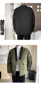 2024 Winter Collarless Cotton-padded Jacket Men Japanese Korean Fashion Loose Casual Thicken Warm Parkas Jacket Cityboy Coat