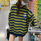 Original Korean New Style Loose Striped Sweatshirt American Harajuku C