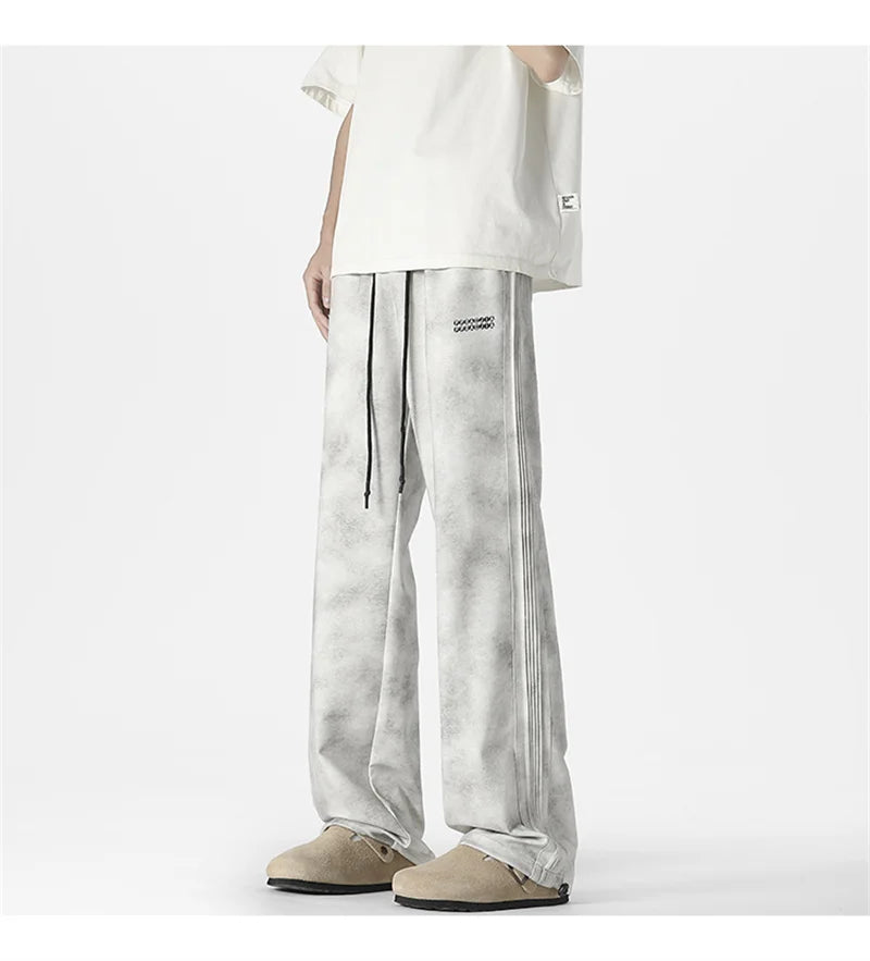 winter mens gray thickened straight leg sweatpants 2025 high street baggy drape pants korean fashion y2k casual trousers unique joggers style 141