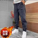trendy loose fit corduroy harem pants fashionable versatile fleece lined sports ankle pants autumn winter mens casual pants unique default style 1672