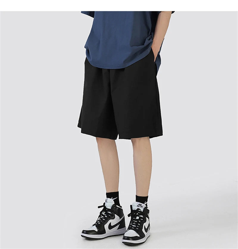 summer mens solid color straight shorts 2024 casual y2k wide leg short pants casual streetwear sweat baggy bermudas hombre unique shorts style 3322