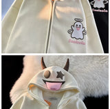 Japanese Devils Corner Hoodie Womens Couple Loose Gothic Winter Clothing Plush Hoodie Womens Zipper Hoodie  sweatshirt