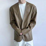 Mens Pu Leather Suit Jacket British Cardigan Casual Jacket Autumn Streetwear Campus Versatile Long-Sleeve Top Men'S Clothing