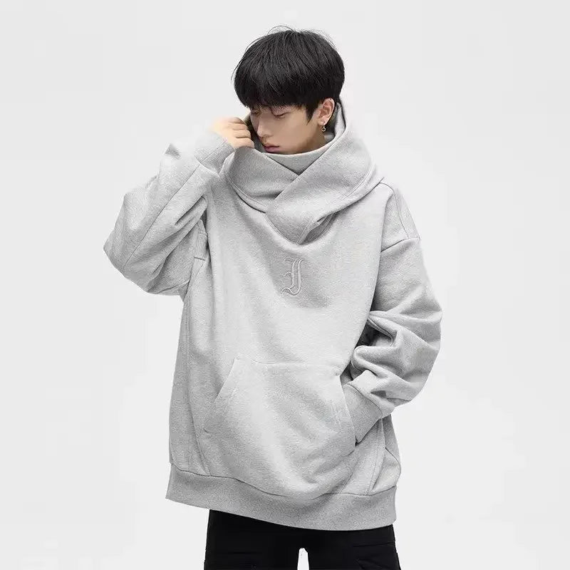 Autumn Ninja Streetwear Turtleneck Hoodies For Men Letter Embroidered Hip Hop Fashion Sweatshirts Y2K Vintage Fleece