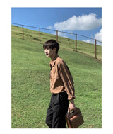 Spring And Autumn New Korean Style Shirt Men Suede Loose Trendy And Ve
