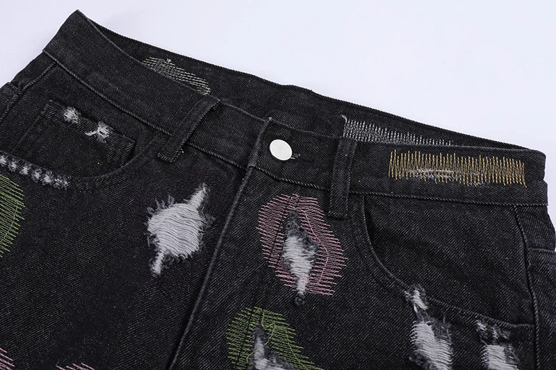 harajuku destroy ripped holes denim jeans mens zipper jeans hip hop fashion streetwear new casual straight joggers jean pants unique joggers style 3607