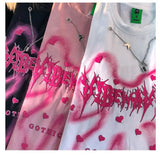 Y2k Barcode glitch – Hip Hop Street Personality Heart Print Round Neck Short Sleeve