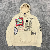 Y2K Retro College Style Hoodie Male And Female Couple Outfit Line Draw