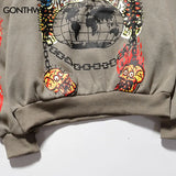 Punk Hoodie Men Streetwear Hip Hop Skull Skeleton Print Gothic Fleece