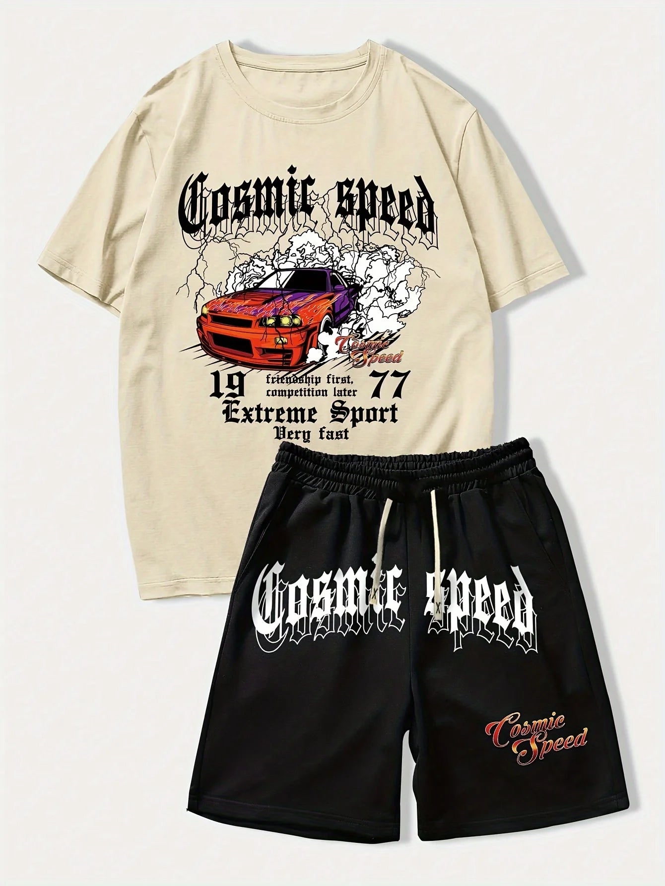 cosmic speed letter car graphic t shirts print shotr pants harajuku tracksuit men streetwear black sweatpants y2k men clothing clean everyday pants