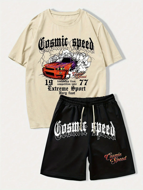cosmic speed letter car graphic t shirts print shotr pants harajuku tracksuit men streetwear black sweatpants y2k men clothing clean everyday pants