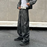 men brand fashion splice pocket loose casual wide leg leather baggy pant cityboy streetwear cargo motorcycle pants trousers unique cargo style 2563