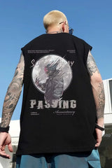 Cyberpunk Tribal flames – Summer Goth Astronaut Print Sleeveless T Shirt For Men Hip H