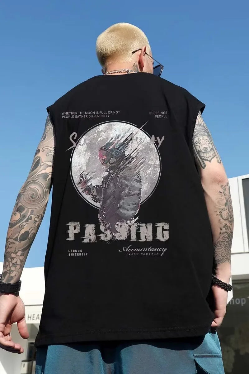 Cyberpunk Tribal flames – Summer Goth Astronaut Print Sleeveless T Shirt For Men Hip H