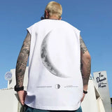 Vaporwave Chrome print – New Crescent Moon Graphic Printed Sleeveless T Shirt Mens Su