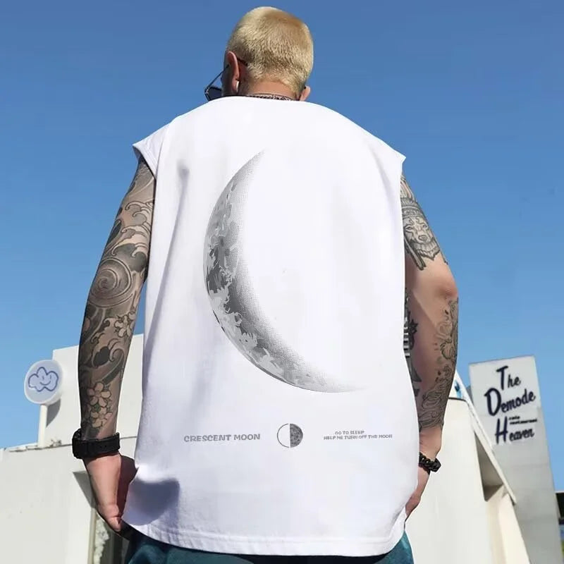 Vaporwave Chrome print – New Crescent Moon Graphic Printed Sleeveless T Shirt Mens Su