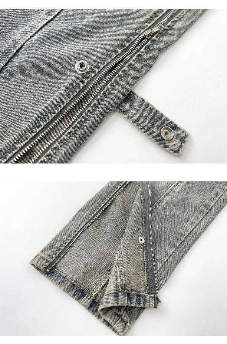 side long zipper open denim jeans mens elastic waist straight biker trousers jeans fashion streetwear hip hop jean pants joggers unique joggers style 2552