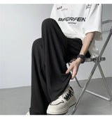 summer texture straight pants for men korean fashion baggy wide leg trousers casual drape pleated striped y2k pantalones hombre unique default style 497